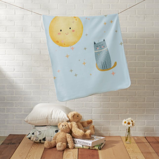 Kitty and the moon baby blanket (In Situ)