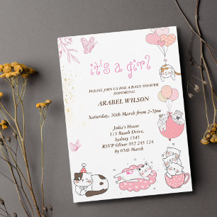 kitty baby girl baby shower invitation