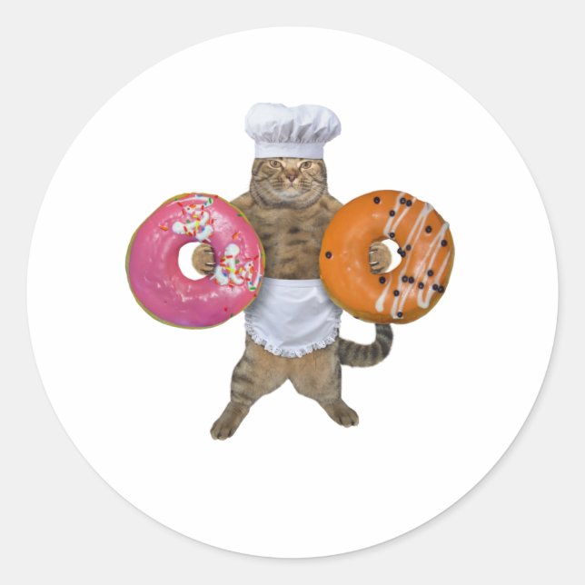 Kitty baker flexing his donuts classic round sticker (Front)