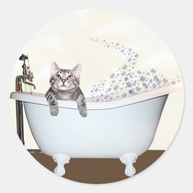 Kitty bath time classic round sticker (Front)