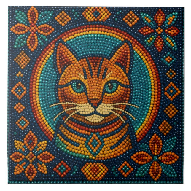 Kitty Bead Design Ceramic Tile (Front)