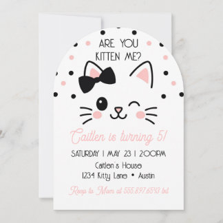 Kitty Birthday Are You Kitten Me Pink  Invitation