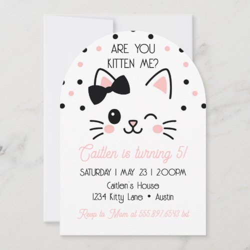 Kitty Birthday Are You Kitten Me Pink  Invitation