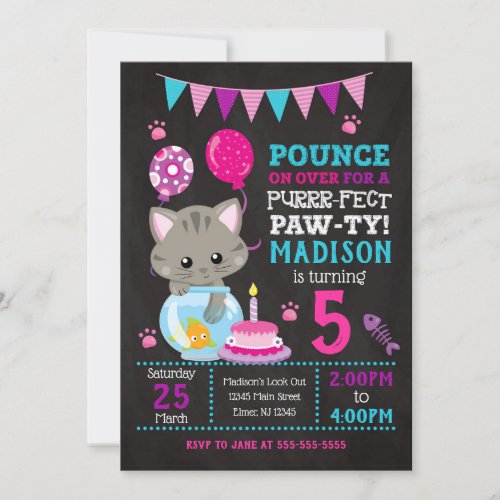 Kitty Birthday Invitation  Girl Kitten Party