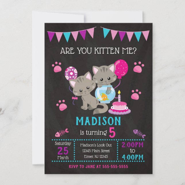 Kitty Birthday Invitation / Girl Kitten Party (Front)
