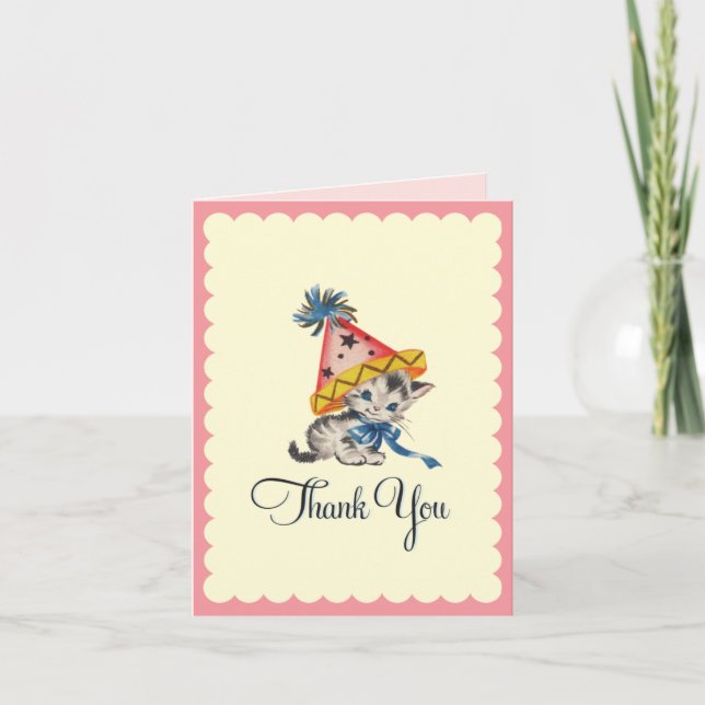 Kitty Birthday Party  |  Retro Thank You Card (Front)