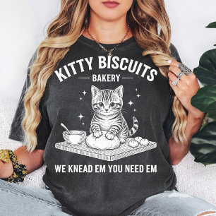 Kitty Biscuits Bakery Cat Kneading Dough Pun T-Shirt