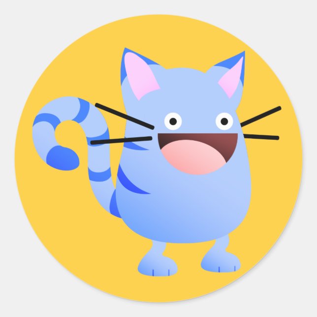 Kitty Bounce Blue Classic Round Sticker (Front)