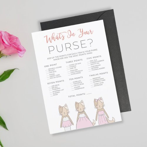 Kitty Bridal Shower Whats In Your Purse Game Card