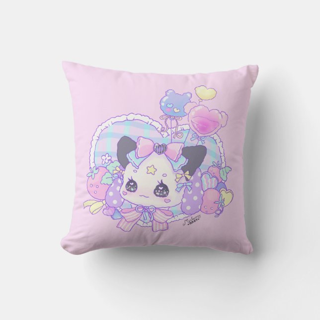 Kitty bunny - fairy kei, kawaii cute, pastel pink throw pillow (Front)
