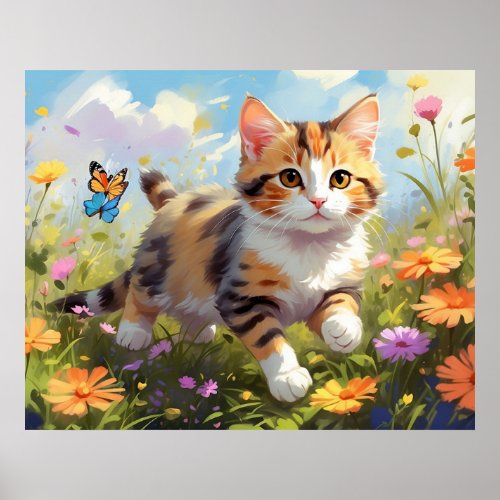  Kitty Calico Flowers 54  Kitten Cat AP68  Poster