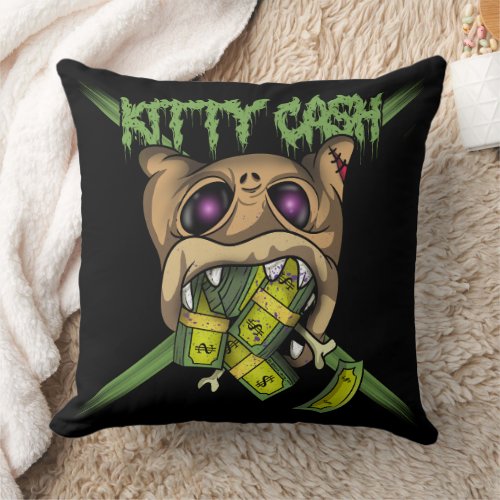 Kitty Cash Money Cat Graffiti Throw Pillow