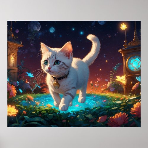   Kitty Cat 54 Feline Kitten Celestial Fantasy Poster