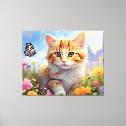   Kitty Cat 54  Kitten Butterfly Flowers AP68 Canvas Print
