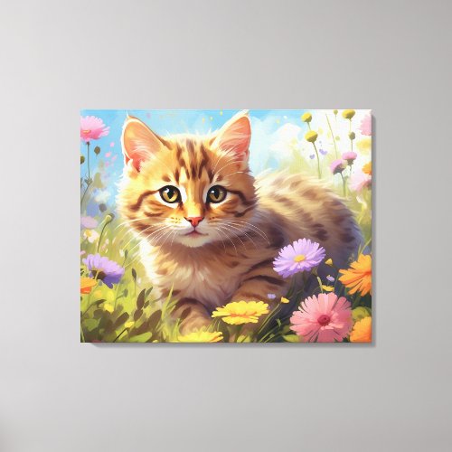  Kitty Cat 54  Kitten Field Wild Flowers AP68 Canvas Print