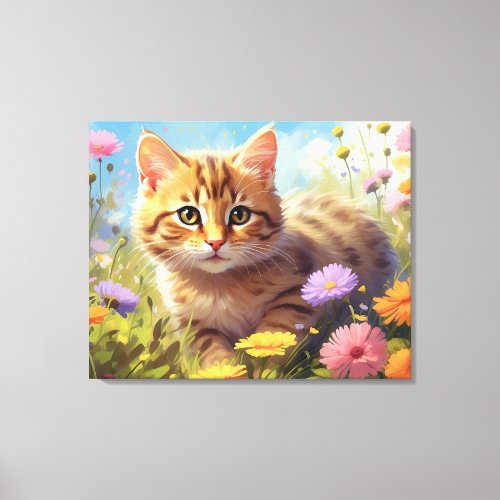   Kitty Cat 54  Kitten Field Wild Flowers AP68 Canvas Print