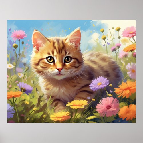   Kitty Cat 54  Kitten Field Wild Flowers AP68 Poster