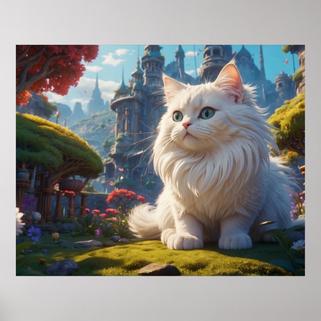 *~*  Kitty Cat 5:4  Kitten White Long Hair Fantasy Poster (Front)