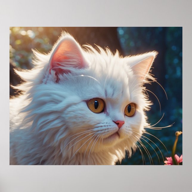 *~*  Kitty Cat 5:4  Kitten White Long Hair Fluffy Poster (Front)