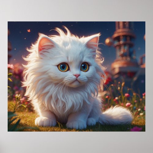   Kitty Cat 54  Kitten White Long Hair Fluffy Poster