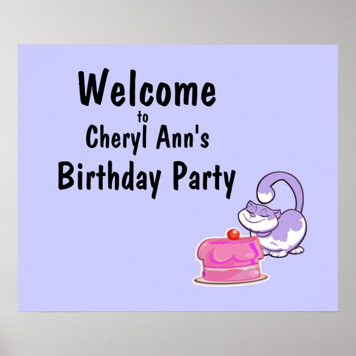 Kitty Cat and Cake Party Welcome Sign Posters