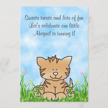 Kitty Cat And Flowers 1st Birthday Invitation by TheCutieCollection at Zazzle