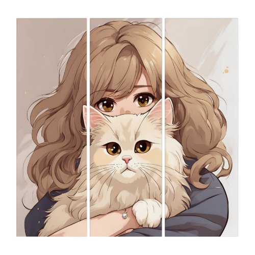 Kitty Cat and Girl Triptych
