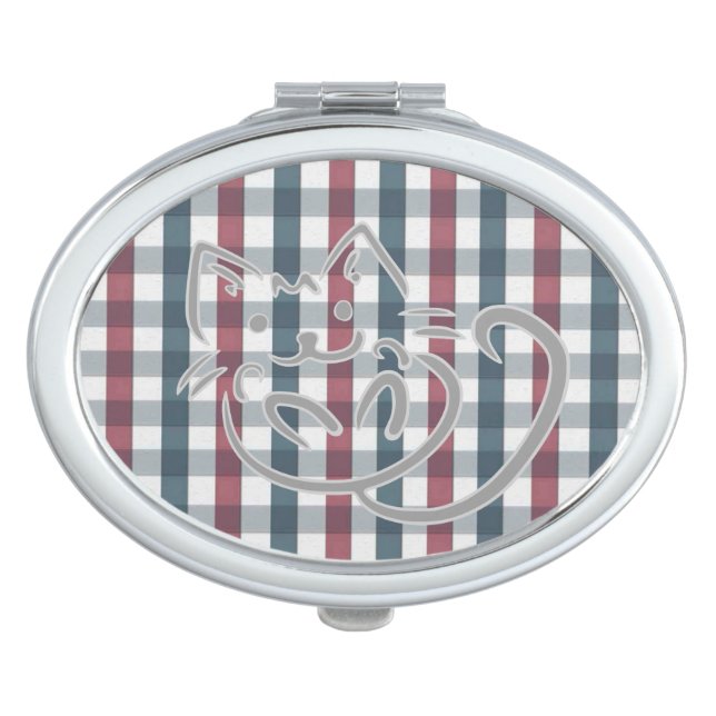 Kitty Cat and Plaid Compact Mirror (Front)