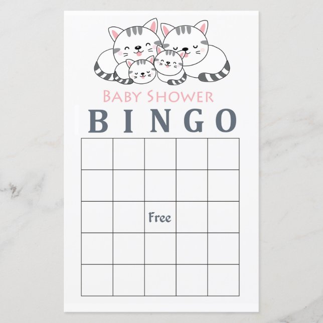 Kitty Cat baby shower bingo card (Front)