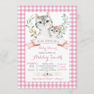 Kitty cat baby shower invitation pink girl