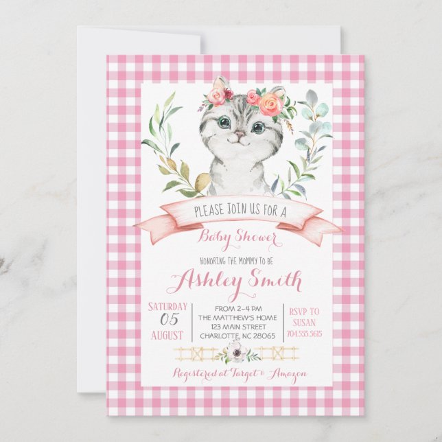 Kitty cat baby shower invitation pink girl (Front)
