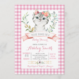 Kitty cat baby shower invitation pink girl