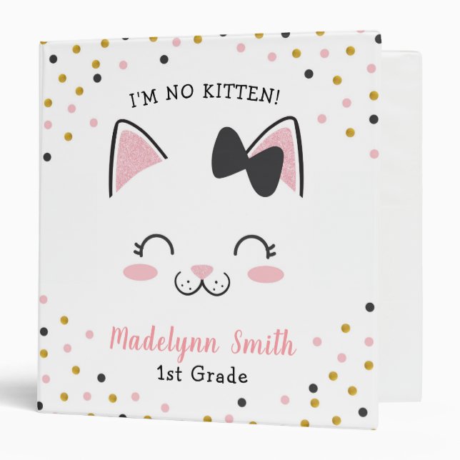 Kitty Cat Binder, Personalized 3 Ring Binder (Front/Inside)