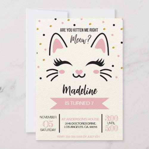 Kitty Cat Birthday Are You Kitten Me Right Meow Invitation