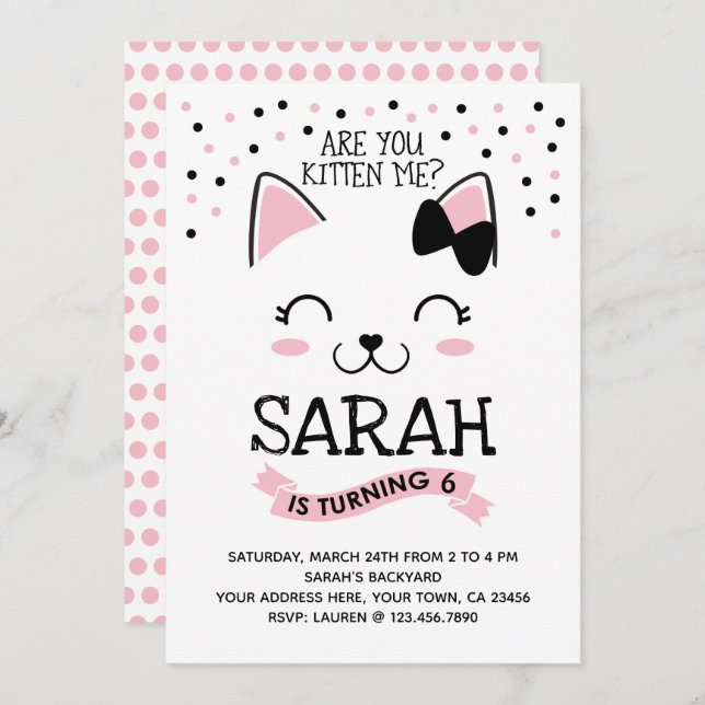Kitty Cat Birthday Invitation (Front/Back)