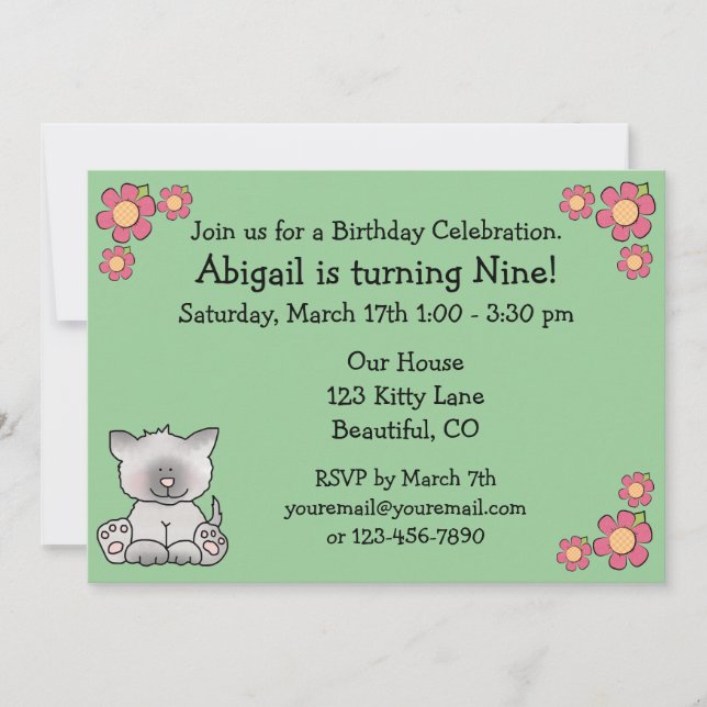 Kitty Cat Birthday Invitation for Girls (Front)