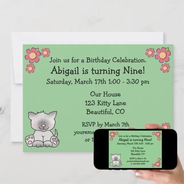 Kitty Cat Birthday Invitation for Girls | Zazzle