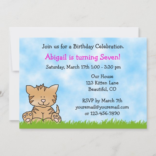 Kitty Cat Birthday Invitation for Girls (Front)