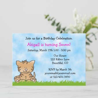 Kitty Cat Birthday Invitation for Girls | Zazzle