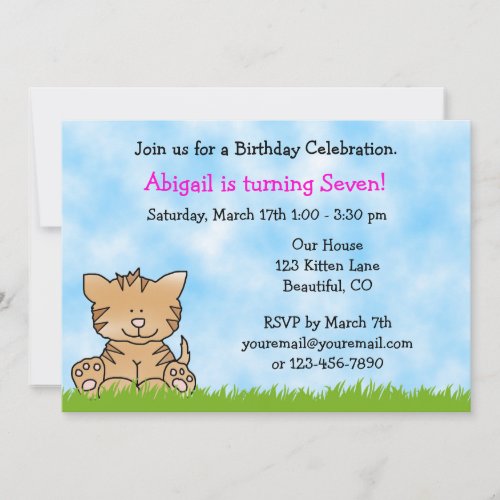 Kitty Cat Birthday Invitation for Girls