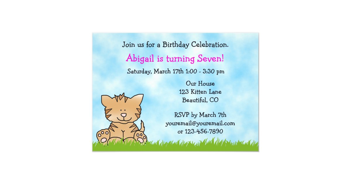 Kitty Cat Birthday Invitation for Girls | Zazzle.com