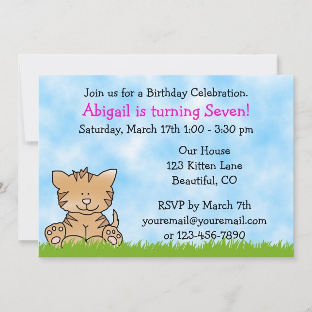 Kitty Cat Birthday Invitation for Girls (Front)
