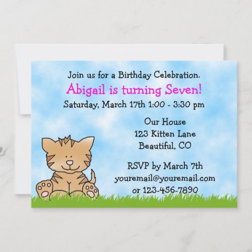 Kitty Cat Birthday Invitation for Girls