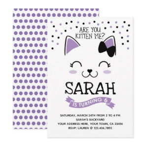 Kitty Cat Birthday Invitation, Purple & Black Invitation