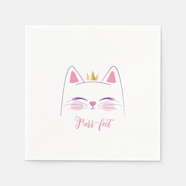 Kitty Cat Birthday Party Favor Classic Round Stick Napkins (Front)