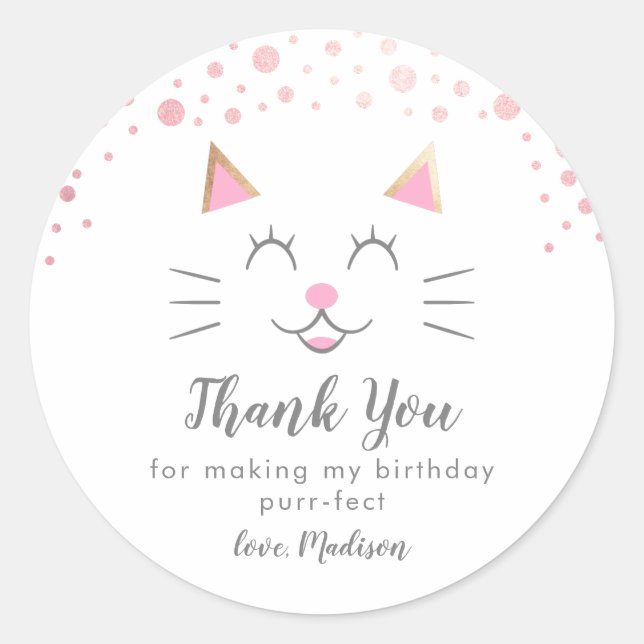Kitty Cat Birthday Party Favor Classic Round Sticker (Front)