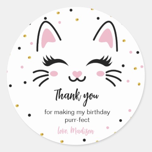 Kitty Cat Birthday Party Favor for Baby Pink Girl Classic Round Sticker