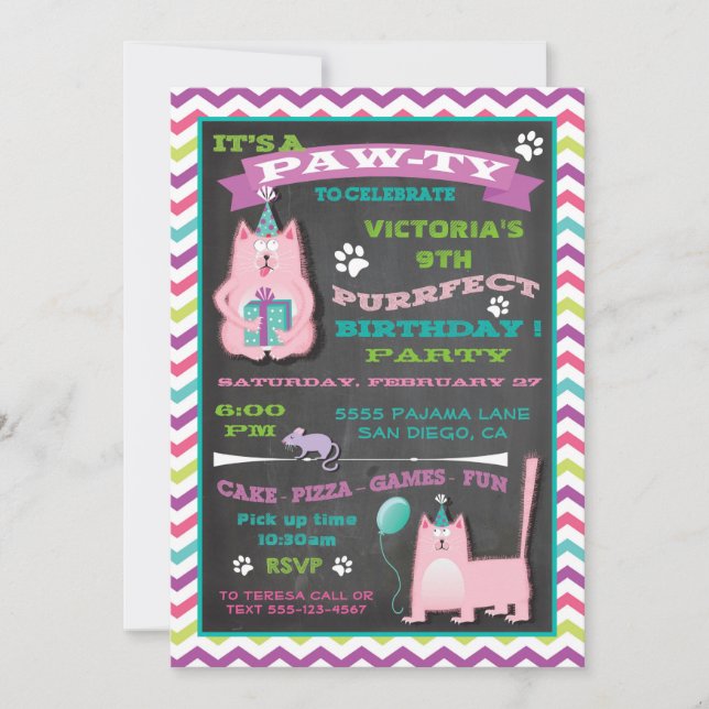 Kitty Cat Birthday Party Invitation (Front)