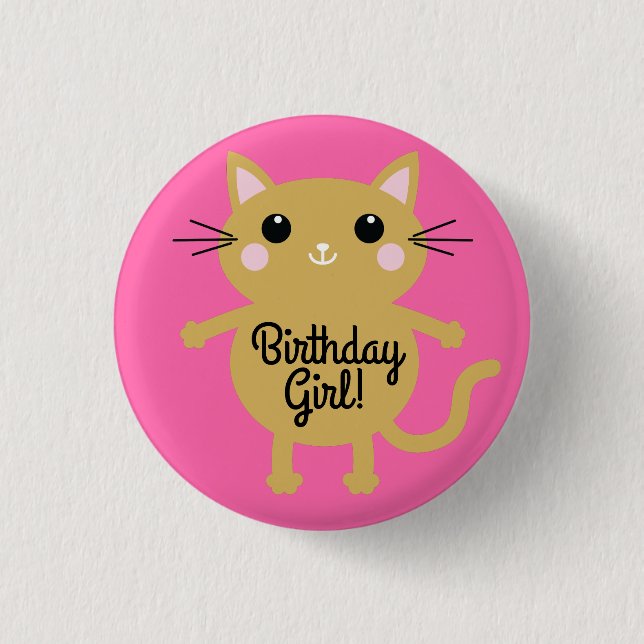 Kitty Cat Birthday Party Kids Button (Front)