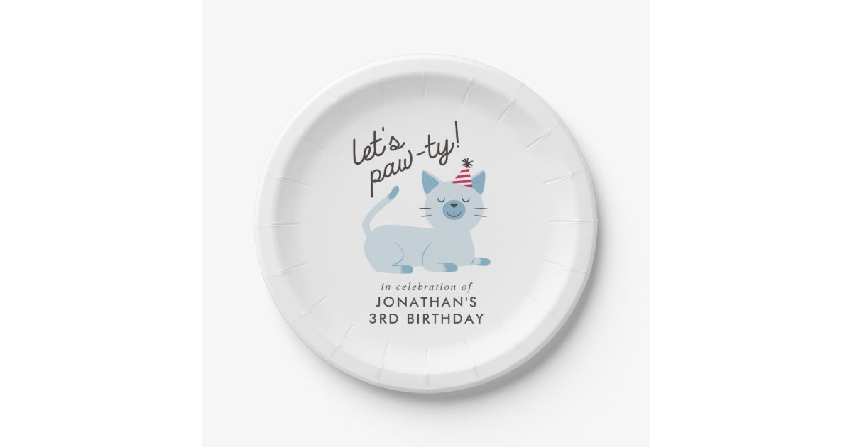 Kitty Cat Birthday Party Let S Pawty Blue Paper Plate Zazzle Com